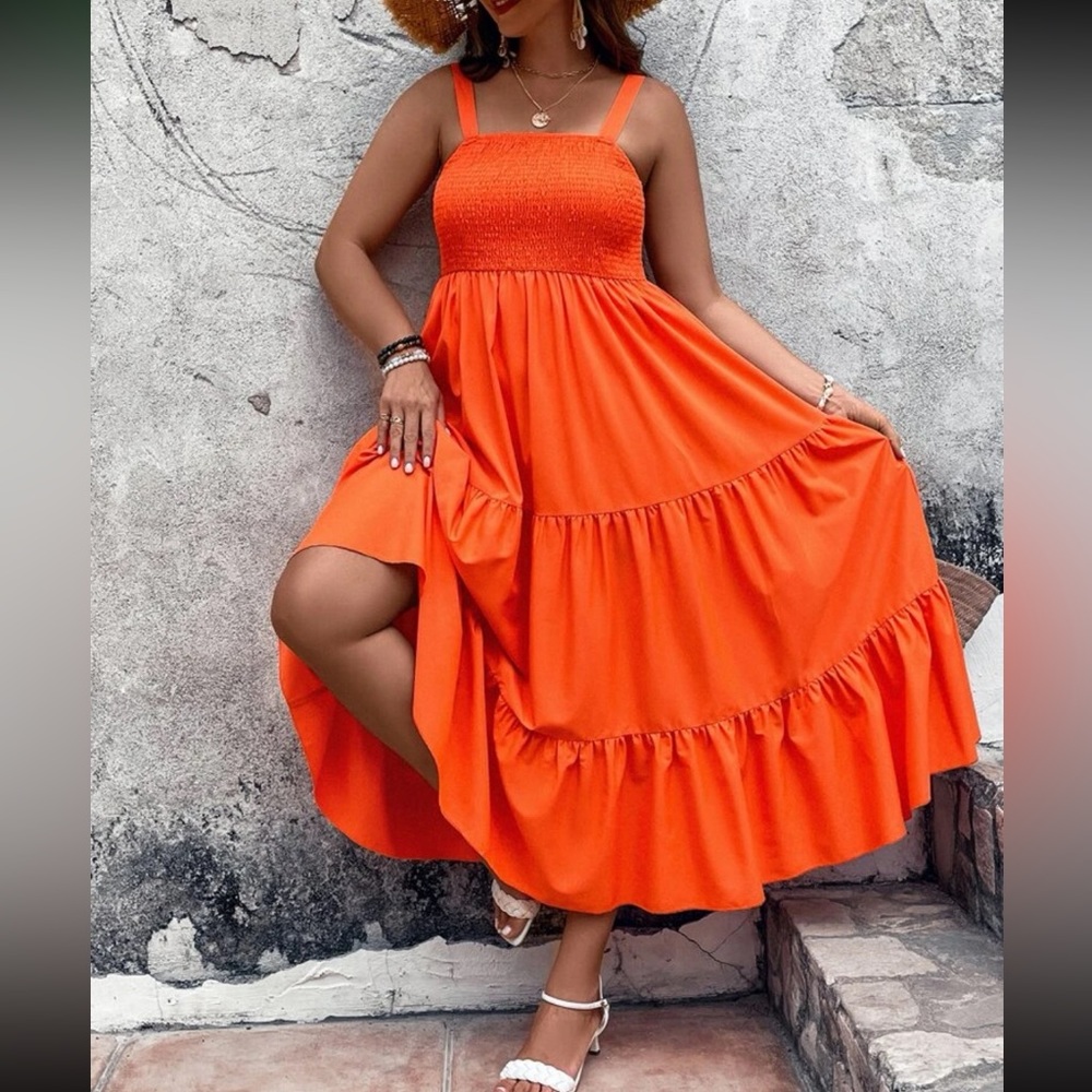 Boho plus size shirred cami maxi dress